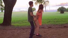 Birthday surprise: Public park sex and creamy facial