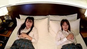 uncensored, 18 year old japanese beauty. slender and big tits amateur threesome blowjob and creampie sex. uniform cosplay 1