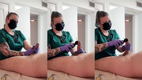professional nurse working on her patient in the office