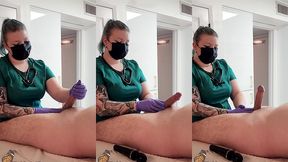 professional nurse working on her patient in the office