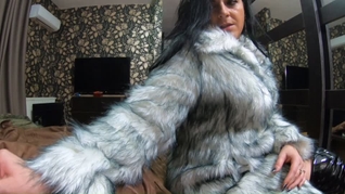 Face fuck,cum play while wearing a hot grey fur-coat and long boots 214