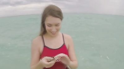 Flashing big tit lifeguard fucked hard after she exposed her nice teen hooters