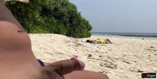 Pervert Jerks off Busty MILF and Her Stepdaughter and Cums on Their Faces While They Sunbath