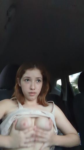 Flashing My Small Tits at the Car in Public