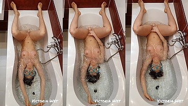 Victoria Wet - underwater fun in the bathtub with a suction cup dildo