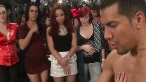 Teenies have their throats screwed by hung strippers big dong