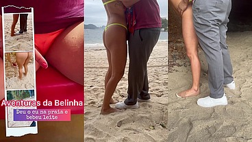Belinha dando na praia movimentada dentro da gruta