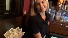 Gorgeous blonde bartender seduced into workplace sex