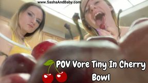 Giantess Vore - Tiny Man in Cherry Bowl eaten by Giant Woman