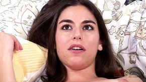 Hot brunette Latina Arielle Faye talks to you while she uses her Hitachi on her tight little pussy