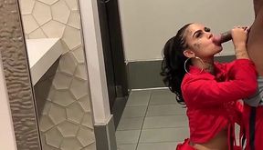 Genevieve Sinn Deepthroats Sevyan Harden's BBC in Public Restroom