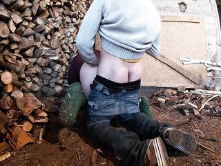 Country mother I'd like to fuck Wearing Wool Socks got Pounded in the Wood Shed