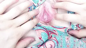 opening my cousin's pussy with my fingers under her dress