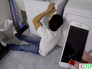 Stuck in the dryer made me bang my hot teen stepsister