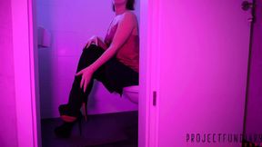 Seductive Boss Teases Submissive Worker in Office Bathroom