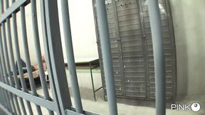 Fishnet Agent Rides Hard Cock&#x1F32D; Between Bars, Gets Double Penetrated Rear