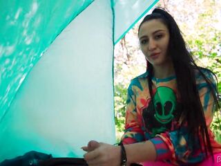 Concupiscent Hippie Jerked Me OFF for FREE in Her Tent