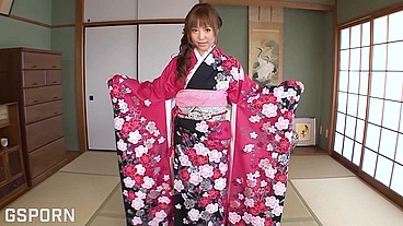 Jav sex fucking 18 yo japanese teen with kimono to fill her wet pussy of creampie