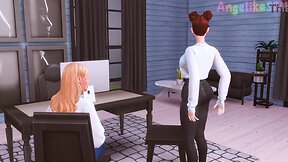 Boss tempts secretary with futanari charm and explores deep throat with massive sims sfm dick