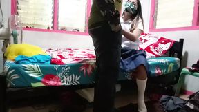Soldier fucks her virgin stepsister before heading to duty