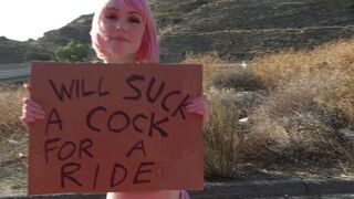 Skinny transsexual sucks dirivers cock