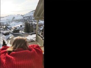 Balcony screw with large booty floozy - cum over booty!