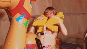 Alla blows off an inflatable life jacket!!!