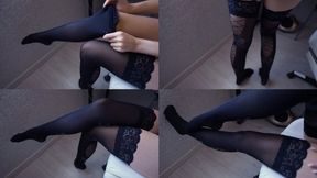 Legs Fetish! Black Stockings Tease
