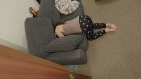 POV Stepsister Stuck in Couch Looking for Phone Gets Fucked by Horny Stepbro Cum on Hair Cunt!