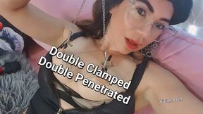 Double Clamped Double Penetration Nipple and Pussy Clamps DP