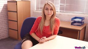 Young assistant Chloe Toy gives POV blowjob and takes boss' dick in wet pussy