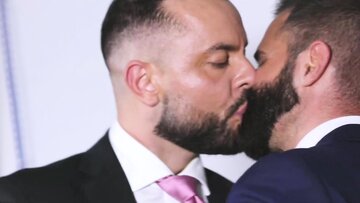 Four-some homosexual anal love in suits at real estate