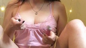Hot Goddess D Smoking in Pink Tank Top, Glasses and Tight Pink Panties