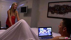 Sexy teen neighbor gets pounded by huge cock&#x1F346; after sneaking porn sessions