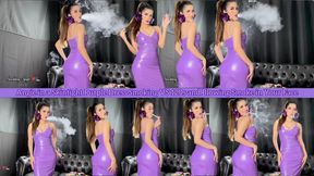Angie in a Skintight Purple Dress Smoking VS 120s and Blowing Smoke in Your Face
