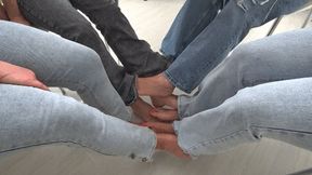 TOE WIGGLING WITH GIRLFRIENDS in jeans b