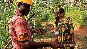 In the field with a palm wine picker who finds me defriche the field and we ended up kissing on the spot