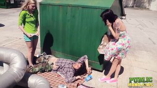 Public Handjobs Raquel Roper and Jessie Young Homeless Handjob