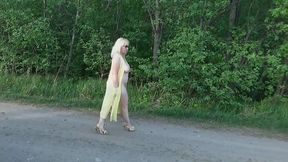 hot milf in a yellow transparent cape