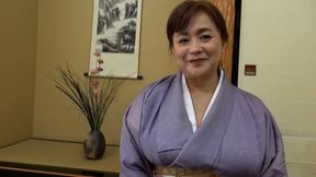 Plump Widow in Japanese Clothes, First Time AV for a Mature Woman\