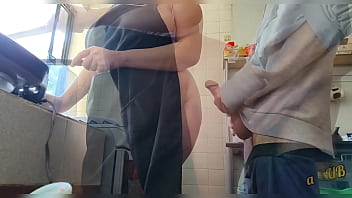 Stepmom Cooking While I Fuck Her Big Tits