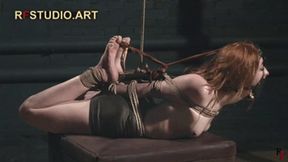 Mora - Tight Rope Hogtie for a Barefoot, Bratty Sub with Harness Ballgag (FULL HD MP4)