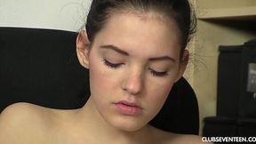 Ponytailed cutie fucks herself with a toy