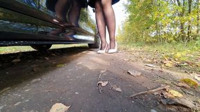 Driving BMW Under Pedal in Pink Heels