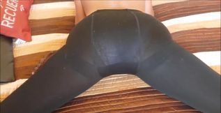 Ass in yoga pants; big knickers, tugging panties down to finger ass