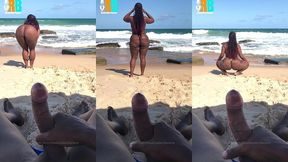 putinha se exibindo e eu bati uma punheta pra ela na praia , amador