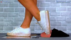 Deep Cleaning My Dirty Adidas Trainers With Your Tongue - Face Cam - 150F-FACE - Goddess Amber - Shoe Worship Foot Gagging Face Busting & Standing