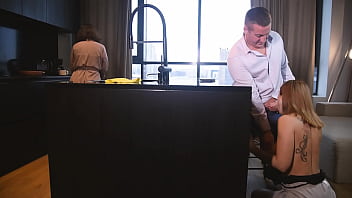 Wifey's Sis Devours My Cum As She Gently Bows Head, While She Sits In The Kitchen, Watching Me Savor Every Inch