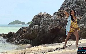 Big natural tits Thai teen beauty Kahlisa solo striptease on the beach