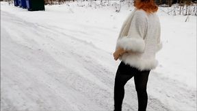 No skirt, in tights on the street